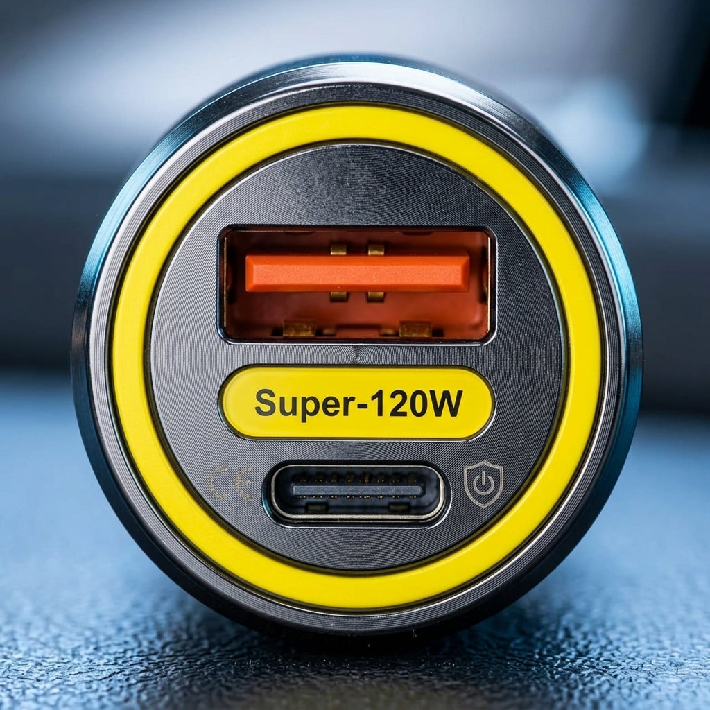 High-Quality 120W Dual Port Car Charger | USB-A & Type-C Adapter