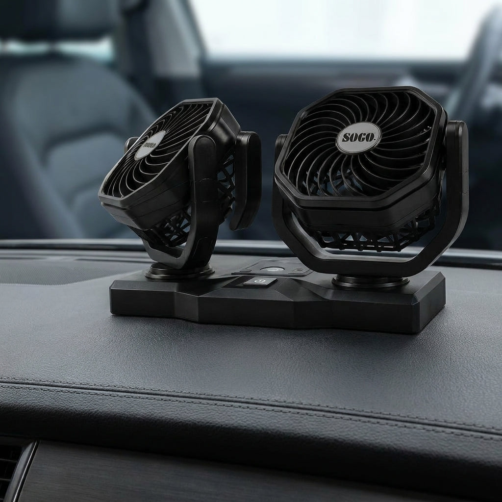 Original Sogo Dual Fan 360Β° Rotation β Quiet & Low Power Car Fan