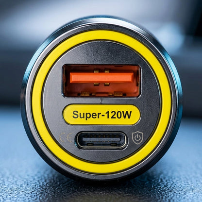 High-Quality 120W Dual Port Car Charger | USB-A & Type-C Adapter