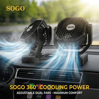 Original Sogo Dual Fan 360° Rotation – Quiet & Low Power Car Fan