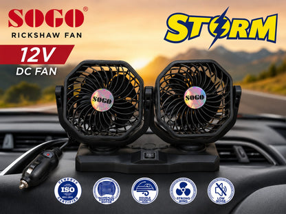 Original Sogo Dual Fan 360° Rotation – Quiet & Low Power Car Fan