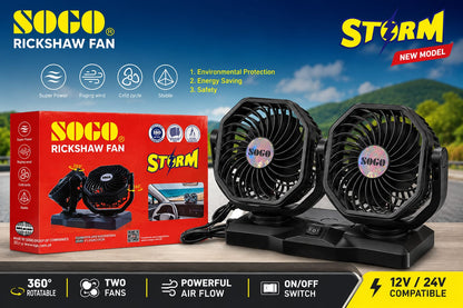 Original Sogo Dual Fan 360° Rotation – Quiet & Low Power Car Fan