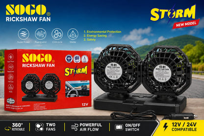 Original Sogo Dual Fan 360° Rotation – Quiet & Low Power Car Fan