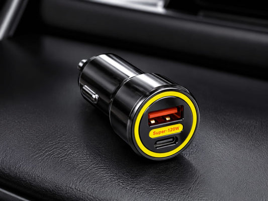 High-Quality 120W Dual Port Car Charger | USB-A & Type-C Adapter