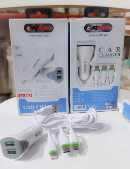 100% Original Atalfa Fast Car Charger | Dual USB with 3-in-1 Cable