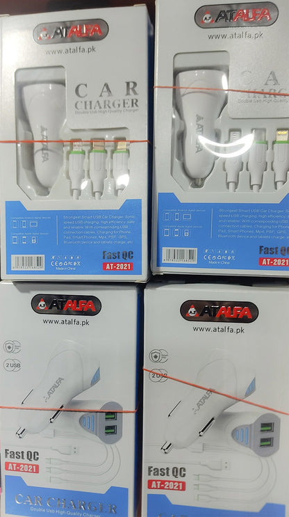100% Original Atalfa Fast Car Charger | Dual USB with 3-in-1 Cable