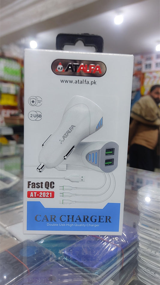 100% Original Atalfa Fast Car Charger | Dual USB with 3-in-1 Cable